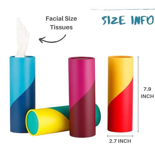 Car Tissues Holder with Facial Tissues - 4 PK - Travel Tissue Tubes for Car Cup Holder Tissues Cylinder Box Container - Thumbnail 2