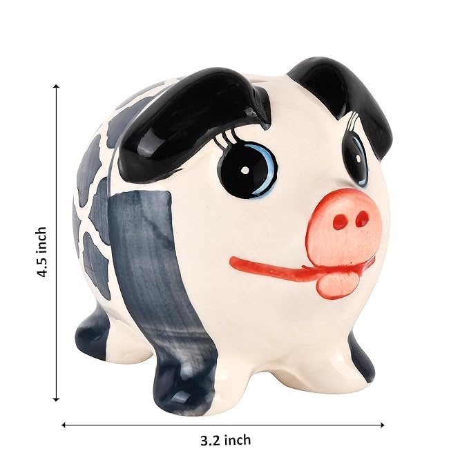 1 Pc Handmade Ceramic Piggy Bank for Kids & Adults|Hand Painted Cute Pig Gullak Mini Bank Showpiece Home Décor Saving Money Bank Coin Storage Box Toys Birthday Return Gift Items 3