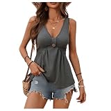 SOLY HUX Tank Top for Women V Neck Sleeveless Peplum Casual Summer Tops Solid Grey Medium