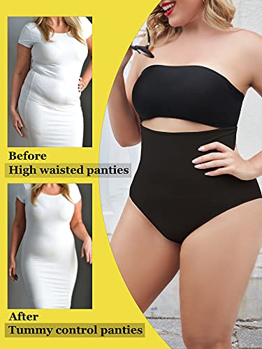 Finetoo 2 Pack Womens Shapewear Tummy Control Underwear High Waisted Slimming Shaper Stomach Control Panties Briefs Plus S-4Xl (Black+Nud,L) #TOP4