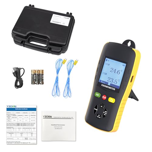 Image of Tzone Dual Channel Thermocouple Data Logger K Type, USB Temperature Logger with Probe High Temp Recorder for K /T /J Sensor, Digital Thermometer Recording with 61440 Group for HVAC Lab Industrial Oven