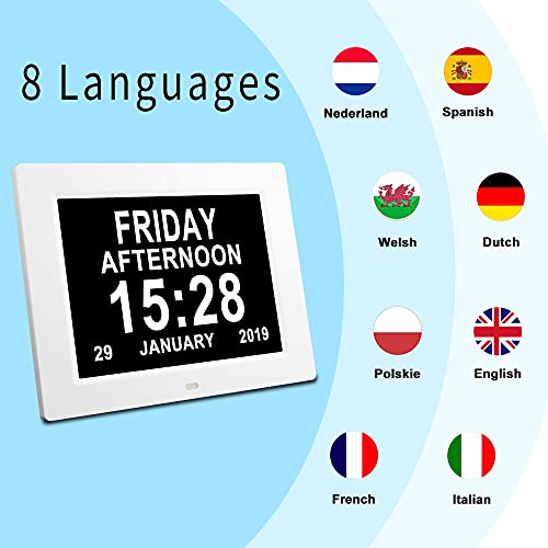 Johnziny 【2022 Newest Version Digital Day Calendar Clock- 8 Alarms,Dementia Clocks Display Non-Abbreviated Date Day Time Month, Vision Impaired Clock For Seniors Memory Loss Alzheimer #TOP6
