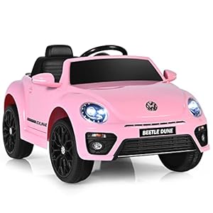 COSTWAY Coche Eléctrico Volkswagen Beetle para Niños 12V, Coche de bateria para Niños con Control Remoto, Luces, Asiento Cómodo, Doble Puerta, Música, Vehículo Motorizado para Niños (Rosa)