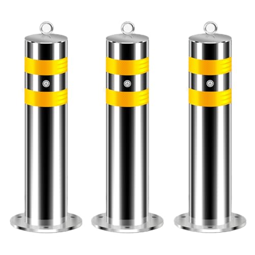Sicherheitspoller, Absperrpfosten Mit Reflexstreifen, Parkplatzsperre Pfosten, Rammschutz-Poller, Aus Edelstahl, Geeignet Für Verkehrskontrolle Und Menschenmengenmanagement(Silver (3pcs))