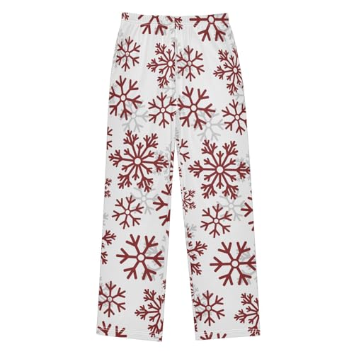 Boys' Pants Christmas Dark Red Snowflakes Long Bottoms Jogger Pants Elastic Waist Trousers with Pockets S-XL
