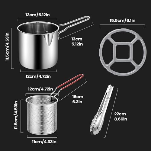 Friteuse en Acier Inoxydable avec Panier Amovible et Pince, Marmite de Friture avec Poignée Anti-Brûlure , Pots de Filtre à Huile pour Frites Maison, Cuisine Gaz Induction, Idéale Petit Ménage – vue 3