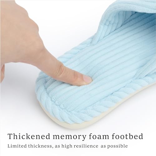 Image of Chantomoo Slippers for Women Memory Foam House Womens Slipper Slides Home Bedroom Bathroom Spa Open Toe Corduroy Bow Slippers Cozy Comfortable