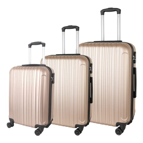 CONJUNTO DE MALA DE VIAGENS FIBRA RÍGIDA ABS 3 PÇS - P/M/G Cor:Dourado 8001