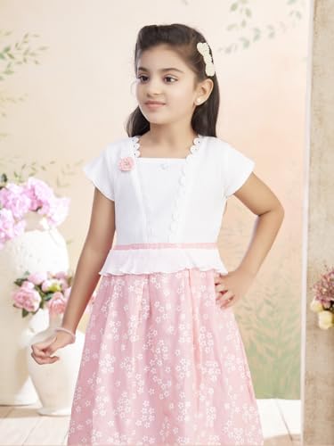 Image of Aarika Girls Blue Colour Floral Print Cotton Blend Frock