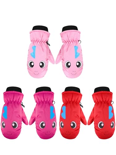 3 Pairs Kids Snow Ski Gloves Winter Waterproof Warm Snowboard Mittens for Girl Boy Outdoor Activities