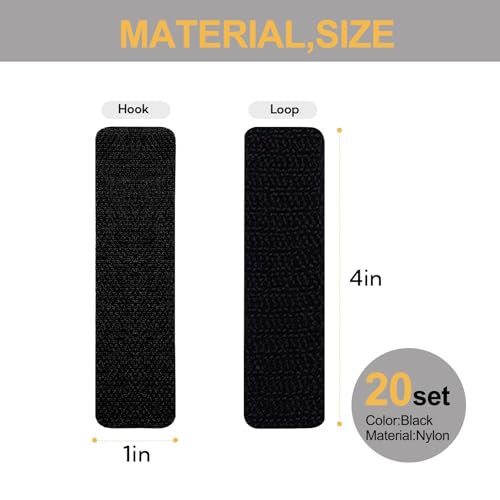Image of 20Pairs Heavy Duty Hook and Loop Strips with Adhesive, 1x4 Inch Double Sided Mounting Tape for Wall Hanging, Home Office Organization, No Damage Strong Hold - Black (20 Sets, 40Pieces Total)