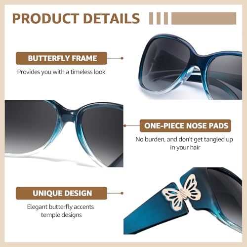 TJUTR Polarised Sunglasses for Womens Wrap Around Sun Glasses with UV400 Protection Trendy Butterfly Design - Image 4