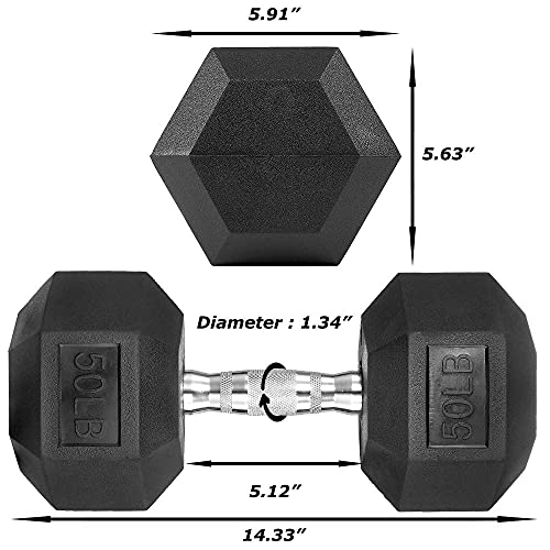 Albott Dumbbells Rubber Coated Cast Iron Hex Black Dumbbell Free Weights Dumbbell Set (50Lb, Pair) #TOP3