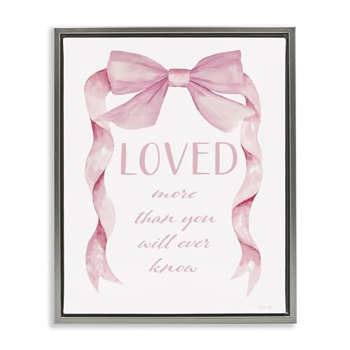 Stupell Industries 'Loved More Sentiment Pink Ribbon'�A�t���[�e�B���O�t���[���L�����o�X�A�[�g�A�O���[�A25 x 31�C���`�A�|���₷�����A�č����A�V���f�B�E�W�F�C�R�u�X��