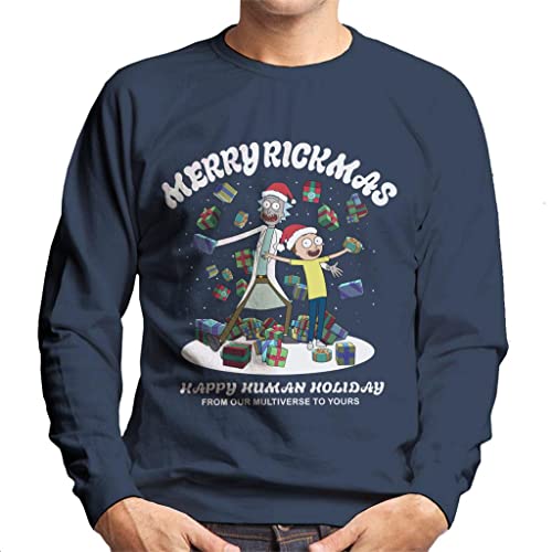 Image of All+Every Rick and Morty Merry Rickmas Christmas Men's Sweatshirt Navy Blue