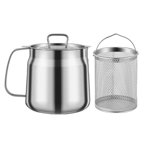 Uqezagpa Ollas de acero inoxidable multifuncionales 2 en 1, colador y freidoras para camping, aceite de cocina portátil