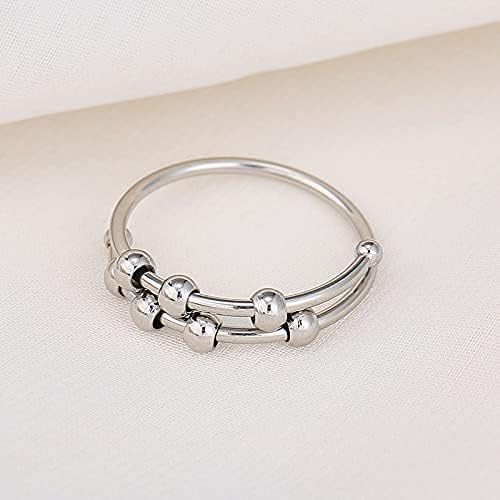 SERYNOW Fidget Ring Double Layer Anxiety Rings for Women Adjustable Worry Rings Beads Stress Relief Ring Fidget Spinner Rings for Girls Men