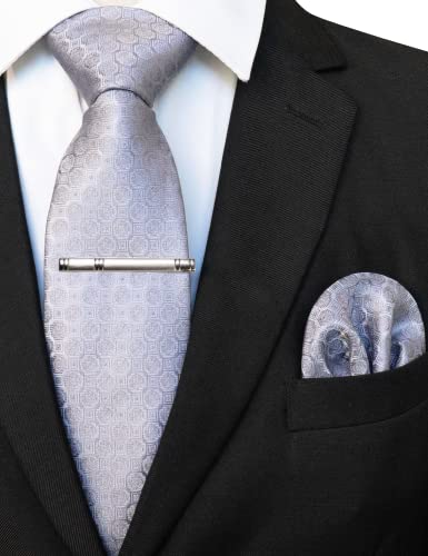 Rbocott Silver Tie Woven Business Formal Necktie And Pocket Square With Tie Clip Sets For Men(192) #TOP3