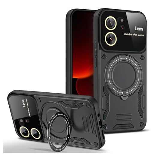 Ysnzaq Capa de lente de vidro para Xiaomi 13T/Xiaomi 13T Pro, capa de telefone resistente à prova de choque com suporte de bobina rotativa para Xiaomi 13T/Xiaomi 13T Pro YD preto