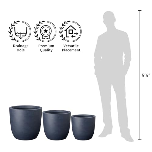 Kante Large Round Concrete Planter, 20" Dia Classic-Style Plant Pot with Drainage Hole, Ideal for Home, Patio, Garden, Flowers, Trees, Charcoal by Kante - Image 4
