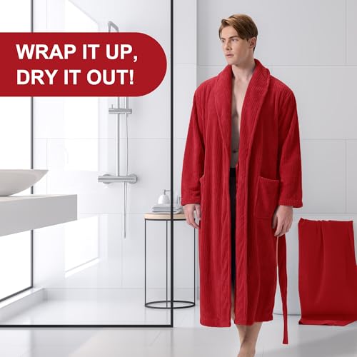 Image of PJGGZ Men's Shawl Collar Bathrobe, Soft Long Towel Robe for Men - Super Absorbent Quick Dry yet Warm