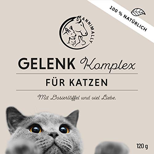 Annimally Gelenk Pulver für Katzen I 120g für 4 Monate - Die Alternative zu Gelenktabletten - Gelenkfit Pulver mit Grünlippmuschel, MSM, Teufelskralle, Taurin, Glucosamin und Kurkuma