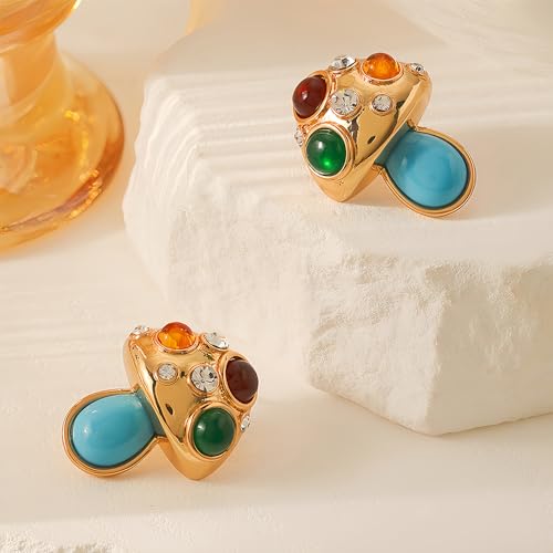 Gold Plated Rhinestone Resin Hypoallergenic Lightweight Retro Color Mushroom Earrings for Women Medieval Retro Ear studs4