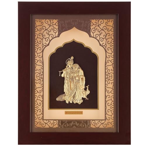 Image of Pk & Pk Jewellers Lord Radha Krishna with Peacock | 24KT Gold Frame | Temple Collection | Medium Size [25x32 cm] (For Premium Gift, Temple, Table Decor, Home Decoration)