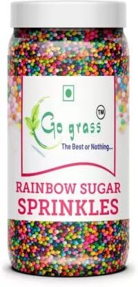 Go Grass cake sprinkles Rainbow Sugar Sprinkles (80G) - Sprinkles for Cake Decoration | Decorating Items for Cupcakes, Donuts, Brownies, Cookie, Pancake, Waffles and Ice Cream