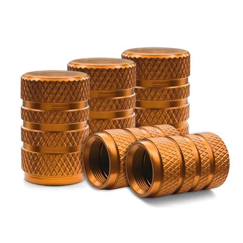 Surosha 5PCS Tire Valve Stem Caps, Car Wheel Tire Valves Cap, Anti-Corrosion Anodized Alloy Tyre Air Valve Caps, Car Exterior Accessories Dust Proof Stem Covers for Auto Truck Bike (Gold, 5PCS)