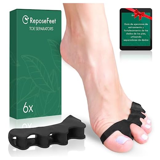 ReposeFeet [6x] (3 pares) Separador Dedos Pie Silicona - Separadores de Dedos de los Pies - Protector Dedos Pie - Almohadillas para Pies - Separador de Dedos del Pie - Separadores de Dedos (Negro)