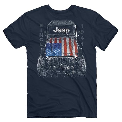 Jeep Big USA T-Shirt, Blue | Wrangler, American Flag Design | 100% Cotton