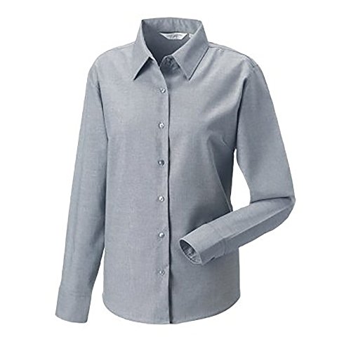 Russell Collection Ladies/Womens Long Sleeve Easy Care Oxford Shirt (M) (Silver)