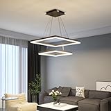 Modern LED Chandelier, 2-Light Black Ceiling Square Chandelier for Dining Room Light Fixtures Hanging Color Temperature and Height Adjustable Chandeliers for Living Room, Bedroom, Kitchen 15.7+23.6IN