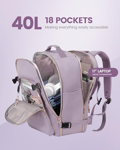 Image of LOVEVOOK 40L Travel Backpack Flight Approved Carry on Backpack,3 Packing Cubes,Waterproof Personal Item Travel Bag,TSA Carry on Luggage Suitcase Travel Essentials,Gifts for Women & Men,fits 17 inch Laptop