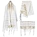 Holy Land Market Unisex Messianic Tallit - Holy Land Tallit Prayer Shawl - Soft Fabric 72 x 22 in with Bag, Card and Brochure (All White/Gold)