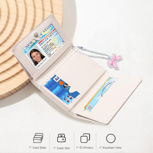 Small Wallet Bunny Floral Heart Coquette Bow Print Wallet with ID Credit Card Slots for Women Girls (CREAM)2