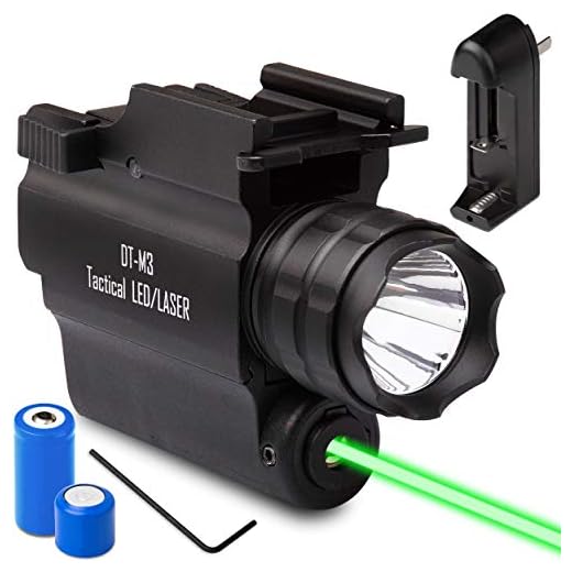 DefendTek DT-M3 Rechargeable Rail Mounted Green Laser Sight Combo Tactical LED Rail Mount Gun Flashlight with Quick Release 5mW 650nm Laser
