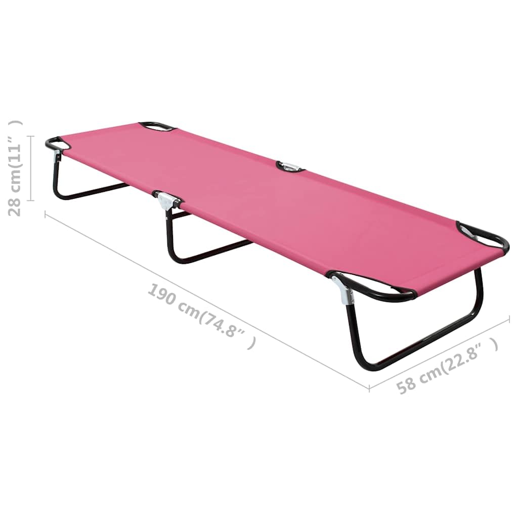 Składany leżak stalowy, różowy, składany, z 3 nogami, 190 x 58 x 28 cm, 120 kg, odporna na warunki atmosferyczne tkanina poliestrowa 600D, ergonomicznie regulowana, do ogrodu, na balkon