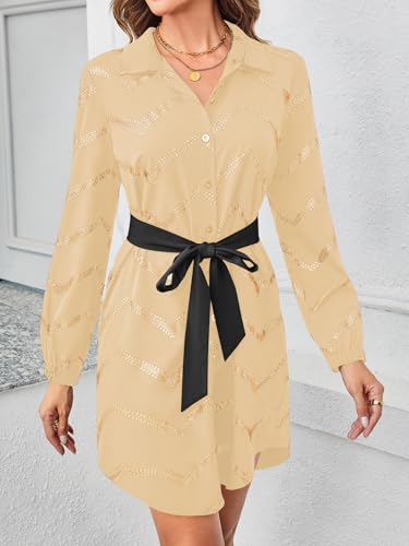 Image of SweatyRocks Women's Metallic Gold Long Sleeve Dresses Collar Shirtdress Casino Night Party Outfit