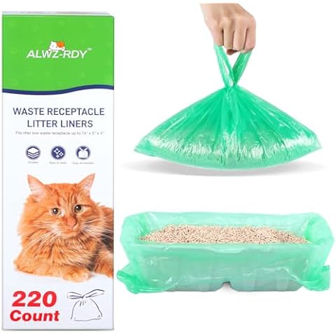 220PCS Litter Box Liner Bags Compatible with LitterMaid/Nature's Miracle Waste Receptacles, Durable, Easy-Tie Handles Cover