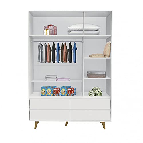 Quarto de Bebê com Guarda Roupa Cômoda 4 Gavetas e Berço com Capitonê Lorena Carolina Baby Branco/ma