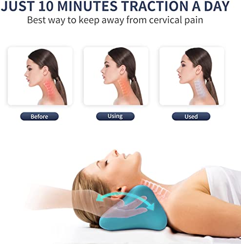 Xemz Cervical Spine Massage Pillow, Neck and Shoulder Relaxer Neck Massage Pillow, Cervical Spine Alignment Chiropractic Pillow Cervical Neck Traction Device Neck Stretcher for TMJ Pain Relief (Blue)