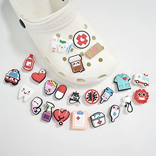 18Pcs Shoe Decoration Croc Charms,Stethoscope Medical Combination Shoe Charms for Clog Shoes Sandals Bracelets Decorations Nursing Shoes Charm for Adults Kids Birthday Gifts Party Favors