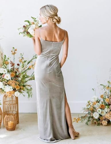 UZN Cowl Neck Velvet Bridesmaid Dresses Long for Women with Slit Spaghetti Straps Formal Party Gowns2