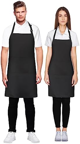 Delantal Profesional Ajustable De Algodón Negro Con 2 Bolsillos - Para Cocina, Restaurante, Café, Barbacoa