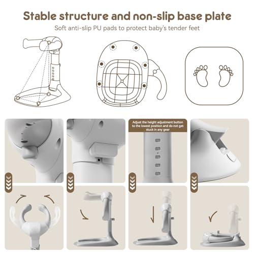Image of Adjustable Baby Shower Stand Bath Shower Standing Support Portable Bath Rack for Infants Toddlers 6-36 Months (Grey)