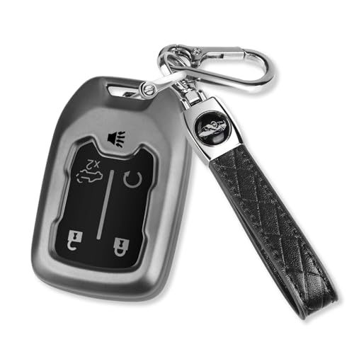 QBUC for GMC Key Fob Cover with Keychain Soft TPU Protection Case Compatible with GMC Acadia Sierra Terrain and Chevy Silverado 5-Buttons(Titanium Gray)