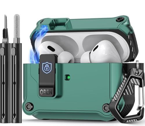 Image of Pohgelan Compatible with AirPods Pro 2nd /1st Case (Green) | Magnetic Automatic Lock with Cleaning Kit,Compatible with Magsafe
