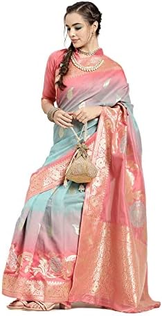 AKHILAM Women's Cotton Silk Botanical Woven Design Saree With Unstitched Blouse Piece